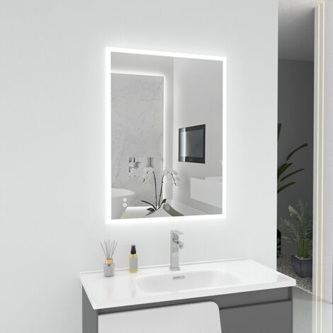 T&K Illuminated Bathroom LED Mirror 80x60cm, With Anti-Fog, 3-Colours Dimmable, Adjustable Brightness, Touch Control&Memory Function