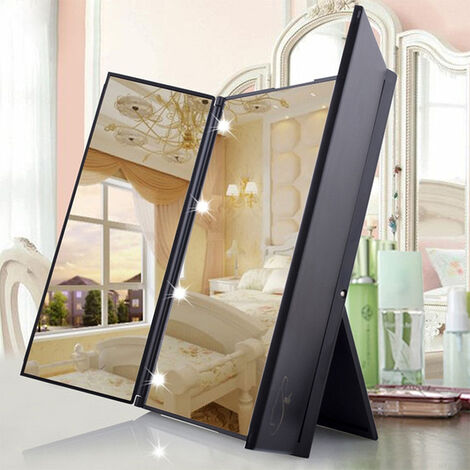 Tk-ing – miroir de maquillage à trois volets avec lumière LED, Portable, Compact, de poche, pour voyage, cosmétique,As Shows