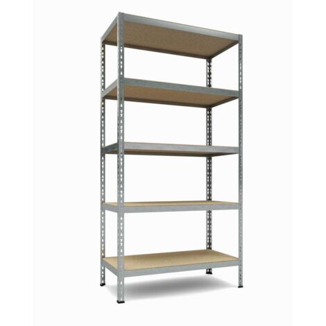 TKT Scaffale in Metallo Grigio con Base in Legno - 5 Ripiani, 175Kg per Ripiano