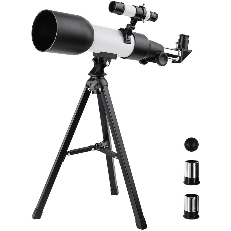 Télescope à réfraction astronomique monoculaire longue-vue de voyage en plein air avec trépied pour enfants débutants cadeau , Noir blanc - Noir blanc