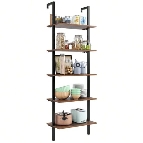 TLGREEN 5 Ebenen Leiterregal Wandmotage, 184.5x60x35cm Bücherregal mit Metallrahmen, Wandregal modern