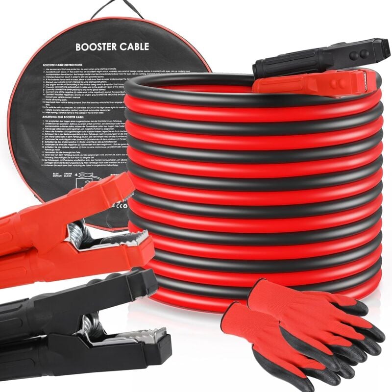 6M 3000A 50mm² Câbles de Démarrage, Câble Batterie Voiture, Pince Crocodile Voiture Batterie pour Moteurs Essence et Diesel 12/24 v - Pinces à Code