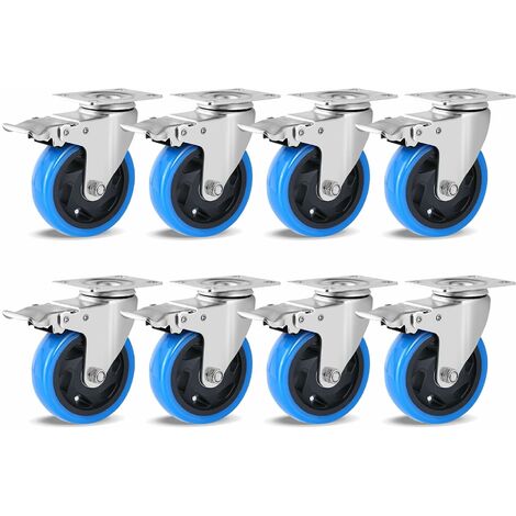 TLGREEN 8 Stück Schwerindustrierollen mit Bremse 100mm Lenkrollen, Tragfähigkeit 600kg, 360° schwenkbar Castors, geeignet für alle Arten von Böden, Rollen für Möbeltransport, Industrietransport und Lo
