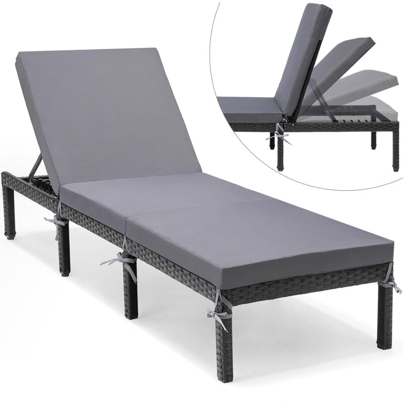 Tlgreen - Bain de Soleil, Chaise Longue Jardin, Transat de Jardin Pliable Dossier à 4 Niveaux, Coussin d'assise de 5 cm (h), Aspect Rotin, pour