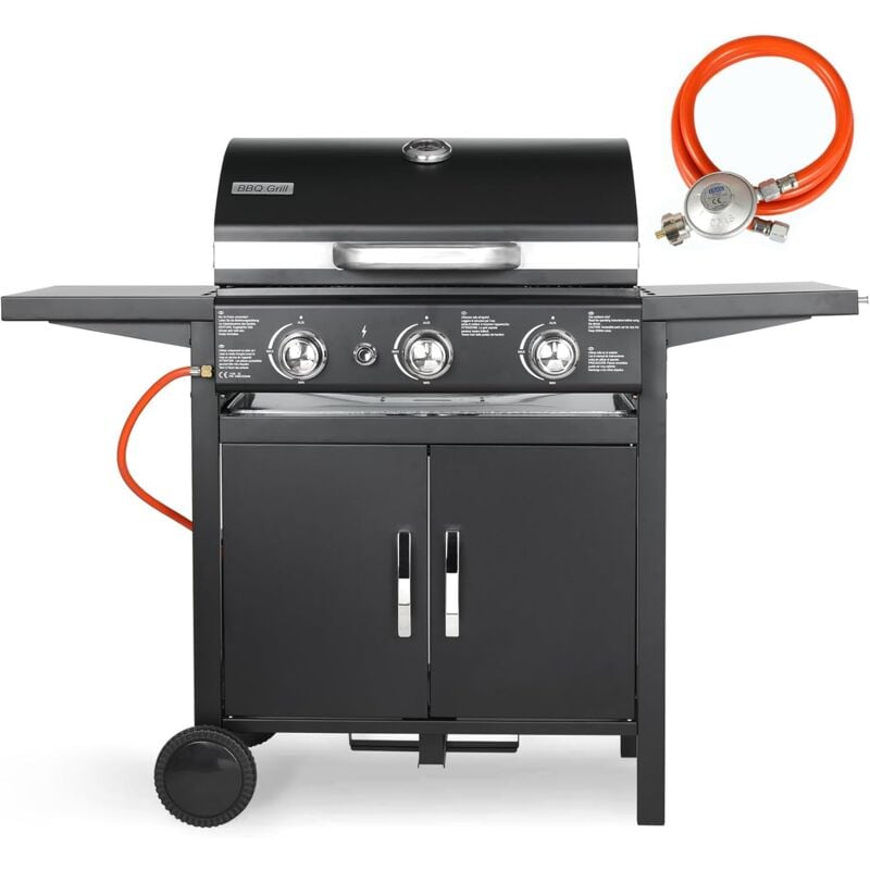 Barbecue à gaz 3 brûleurs, barbecue à gaz, barbecue à gaz, brûleur haute performance, allumage piézoélectrique, avec thermomètre, grande surface de