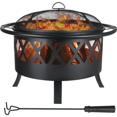 Tlgreen – Brasero extérieur 81 cm avec grille de barbecue – Protection anti-étincelles – Tisonnier inclus – Foyer noir pour 5-6 personnes
