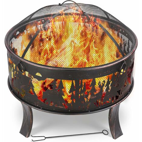TLGREEN Braséro, Foyer Extérieur, Brasero Exterieur, Brasero de Jardin, avec Couverture Lgnifuge, Grill au Charbon, Poker, Foyer de Chauffage pour Jardin Terrasse Plage, Ø71x65cm - Motif Élan Délicat