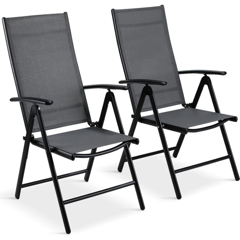 Chaise de Jardin Pliante Dossier Haut Lot de 2,Réglable 7 Positions,Chaise D'extérieur en Aluminium,Résistant Aux Intempéries,Fauteuil de