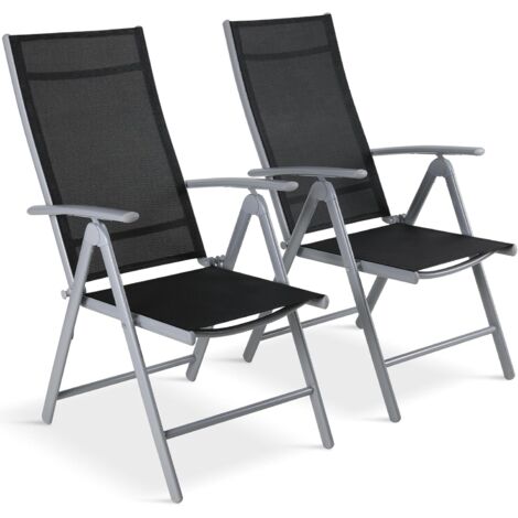 Tlgreen Chaise de Jardin Pliante Dossier Haut Lot De 2,Réglable 7 Positions，Chaise D'extérieur en Aluminium，Résistant Aux Intempéries,Fauteuil de Jardin，Jusqu'à 120 kg，Noir