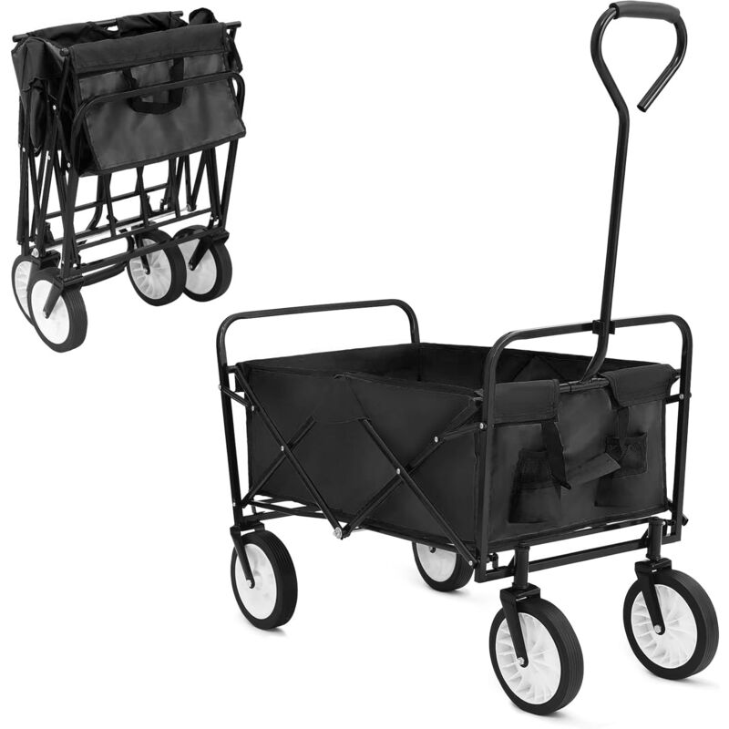 Tlgreen - Chariot de transport pliable avec sac latéral, chariot de jardin avec capacité de charge de 80 kg, pour camping, shopping, tout terrain