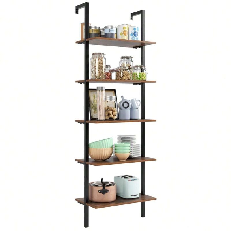 Tagère murale à 5 niveaux en métal pour salle de séjour,bibliothèque cd dvd, panneau mural en bois 184,5x60x35cm - Tlgreen