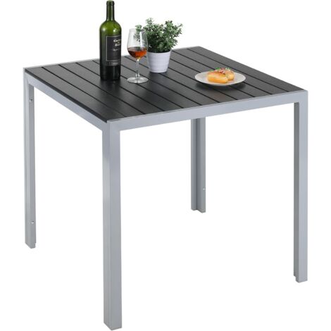 TLGREEN Gartentisch Aluminium Tisch Garten Quadratisch Terrasse Holz-Kunststoff Polyholz -75x75cm-Silber grau