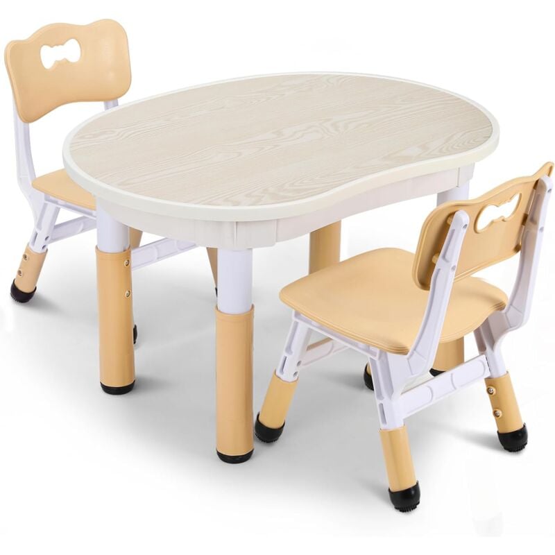 Table pour Enfant avec 2 Chaises, Ensemble de Table pour Enfant en Forme de Cacahuète, Hauteur Réglable, Table de Peinture, Table de Bureau pour