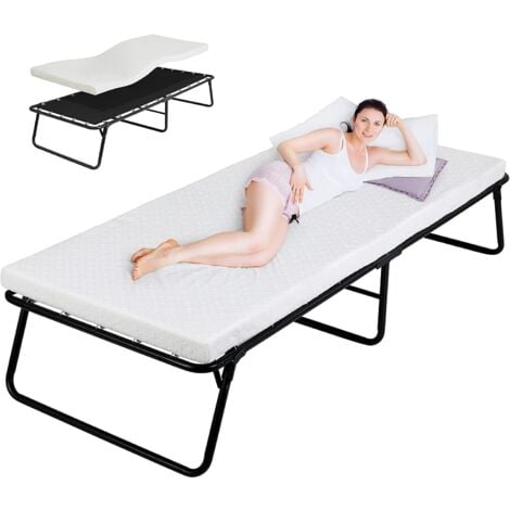 TLGREEN Lit Pliant, Lit d'invité Pliable, Lit Pliable en Métal 80x190 cm, avec Le Matelas de Mousse de Mémoire de 7 cm épais, Lit Pliant Portatif pour Bureau, Chambre d'amis, Aucun Assemblage requis