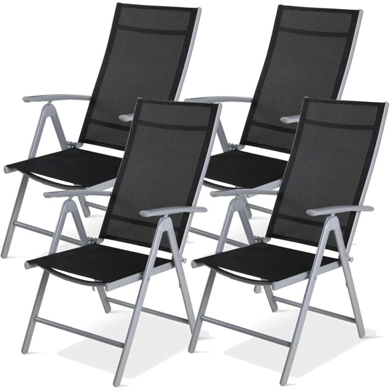 Lot de 4 Chaise de Jardin Pliante Dossier Haut,Réglable 7 Positions,Chaise D'extérieur en Aluminium,Résistant Aux Intempéries,Fauteuil de