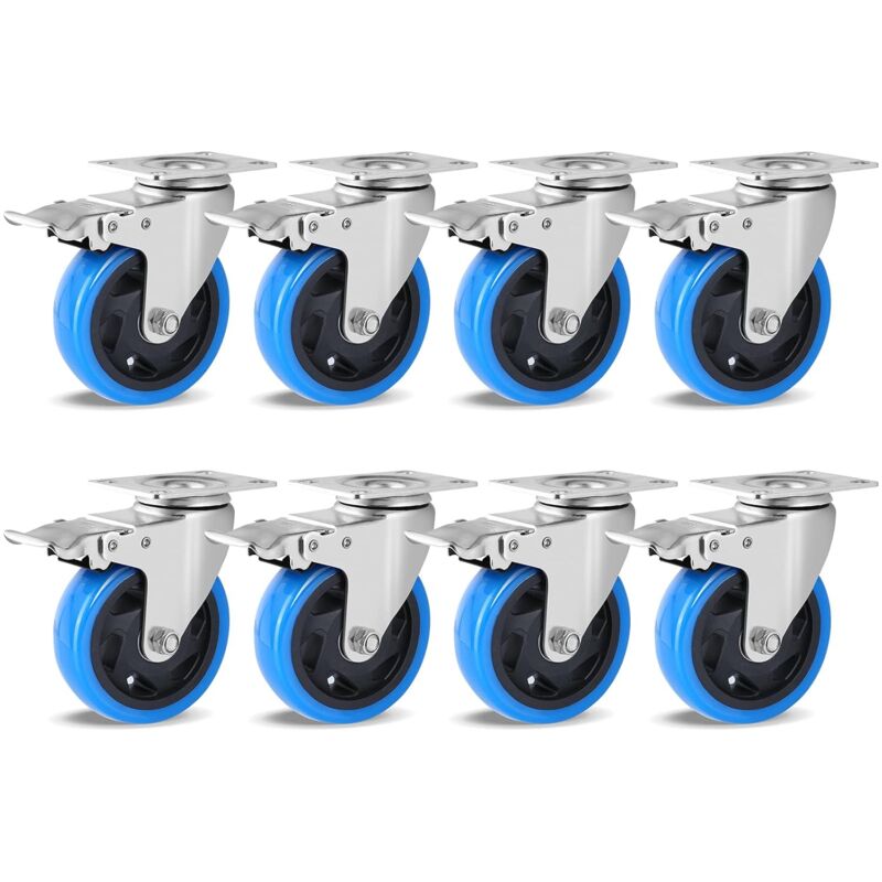 Tlgreen - Lot de 8 Roulettes Pivotantes, Roulettes 100mm pour Meubles, Jusqu'à 600KG, Roulettes Charge Lourde avec Frein, Rotation à 360°, Roulettes