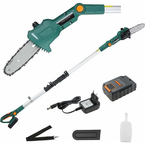 TLGREEN Perches Élagueuses, Élagueur Électrique sur Perche Sans Fil, Appareil d'Élagage avec Tube d'extension, Batterie Li-Ion 20 V 2,5 Ah, Longueur du Sabre de 20 cm, Vitesse de la Chaîne de 5 m/s, 3