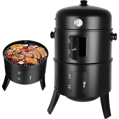 TLGREEN Räucherofen, 3-in-1 Smoker Grill Holzkohlegrill, Räuchertonne Ø44,5 80 cm, inkl. Regulierbar Luftabzug und Thermometer, Wasserschale, 2 Grillrost（φ 37,5 cm）, für Räuchern, Grillen & Garen