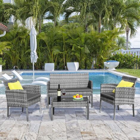 Tlgreen Salon de Jardin en polyrotin PE - Ensemble de Meubles de Jardin pour 4 Personnes avec Coussins Confortables - pour terrasse, Balcon, pelouse, Jardin, extérieur