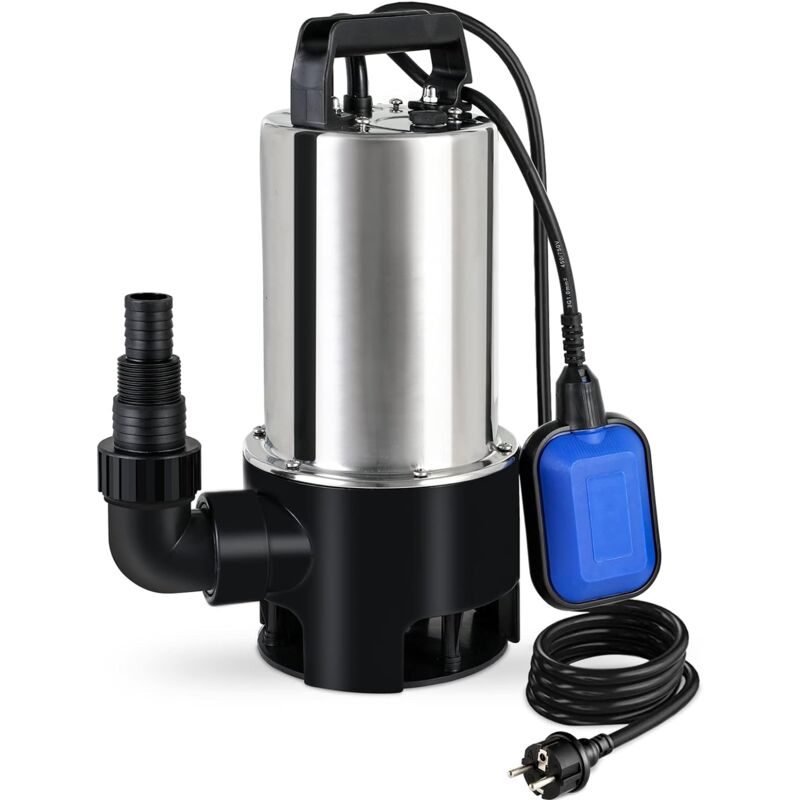Pompe d'évacuation eau chargée 1100W,Pompe Submersible Eaux Sales, Hauteur de refoulement max 10 m, 16500Litre/h, Profondeur d'immersion max : 7 m,