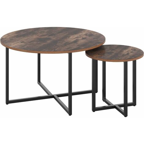 TLGREEN Table Basse Ronde Vintage Tables d'appoint Ensemble de 2 Tables Basses Industrielles Bout Canapé Tables de Chevet en Bois avec Cadre en Métal