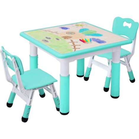 Tlgreen Table pour Enfant avec 2 Chaises, Ensemble de Table pour Enfants réglable en Hauteur, Meubles en Plastique, Table de Peinture pour garçons et Filles à partir de 3 Ans, (Menthe Verte, Table Car