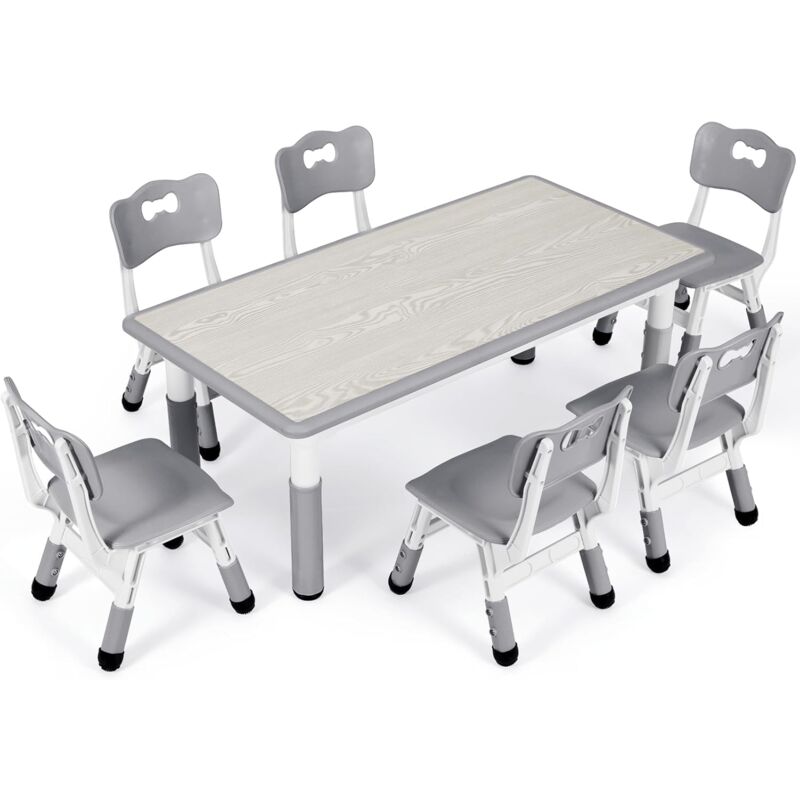 Tlgreen – Table enfant réglable en hauteur 120 x 60 cm avec 6 chaises – Plastique HDPE – Pour activités artistiques et repas – Capacité 100 kg