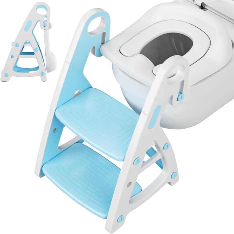 Reducteur Toilette Enfant avec Marche, Marche pied Siège de Toilette 2 en 1, Portable Pliable, Coussin Anti-éclaboussures, Marches Agrandies,