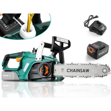 Tlgreen Tronçonneuse Electrique avec Batterie Li-Ion 20 V, Tronçonneuse Sans Fil Électrique 4000mAh, Longueur de Coupe de 30,5 cm, Tronçonneuse Thermique avec Chaîne, Guide et Chargeur, Moteur sans Ba