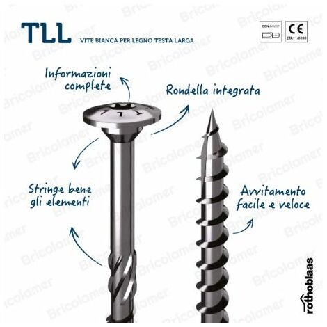Tll vite bianca per legno testa larga 6x120 mm.