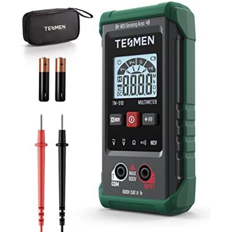 TM-510 Multimetre Numerique, Testeur Electrique 4000 Comptes, Professionnel Mesure Intelligente, Auto-Ranging Voltmetre, La Tension AC/DC, Resistance, Continuite – Vert -