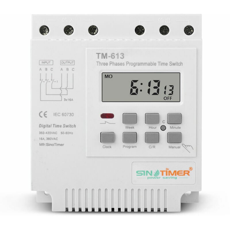 AlwaysH TM-613 Programmable Time Relay 380V/50-60Hz 16A Weekly Relay Power Timer Switch Three Phase Timer Switch Smart Digital Clock