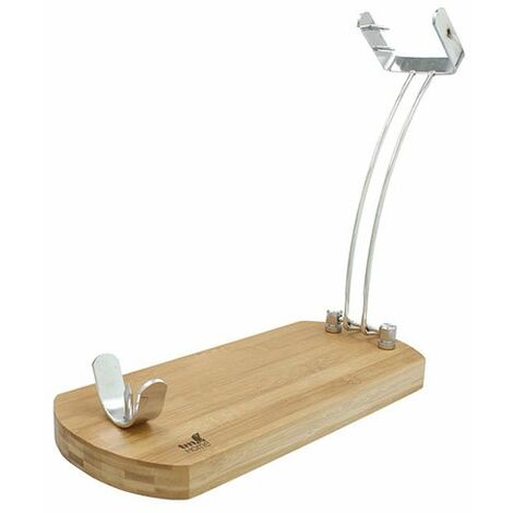 TM Electron HOCU104 Jamonero de madera de bambú con cabezal fijo metálico, tacos de silicona para una buena adherencia y sistema de plegado, para todo tipo de paletillas y jamones