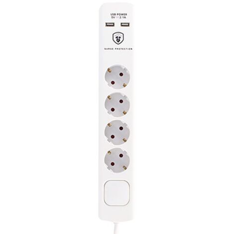 TM Electron TMUAD304 base múltiple de 4 tomas con interruptor y 2 USB, color blanco