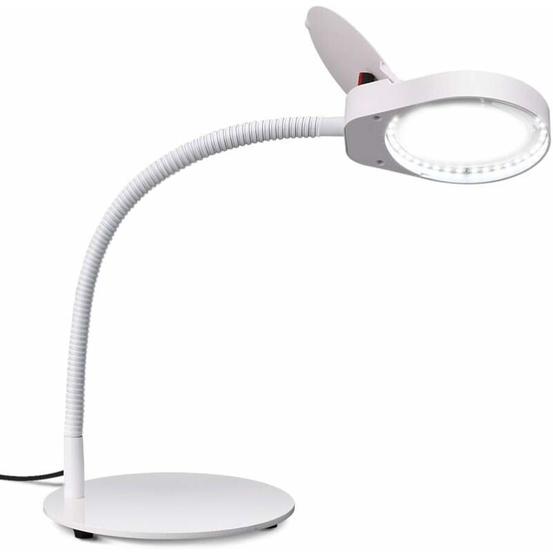 Tm-home - Lampe-loupe flexible avec support - ampoule LED - grossissement x3 - idéal pour les travaux de précision - blanc