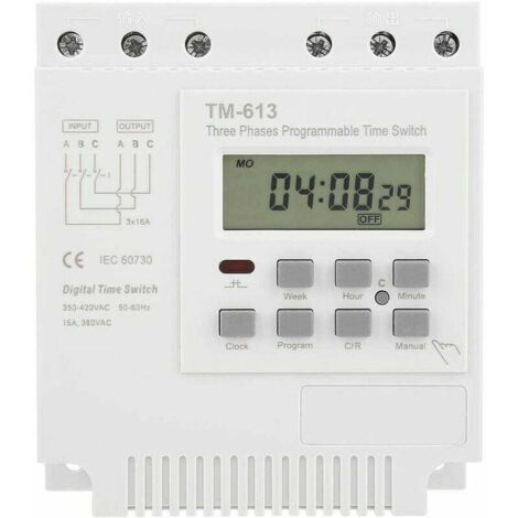 TM163 Programmierbares Zeitverzögerungsrelais 380 V / 5060 Hz 16 A Wochenrelais Leistungszeitschalter Dreiphasen-Zeitschalter Intelligente Digitaluhr