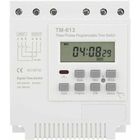 TM163 Relais Temporisé Programmable 380V / 5060Hz 16A Relais Hebdomadaire Commutateur de Minuterie de Puissance Interrupteur de Minuterie Triphasé Horloge Numérique Intelligente