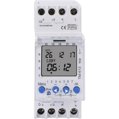 TM612 220 VAC 16 A 6 pin 2 NO 2 NC Orologio programmabile a 2 canali con ampio schermo LCD e due uscite a relè 2 timer NO (TM612 12 V)