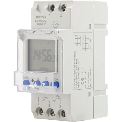 TM928AK Minuterie Numérique Interrupteur Analogique Minuterie Programmable Interrupteur Horaire Rail Din Numérique Affichage Grand écran Programmable 85-265V 16A Affichage de L'horloge avec Rétro-écla