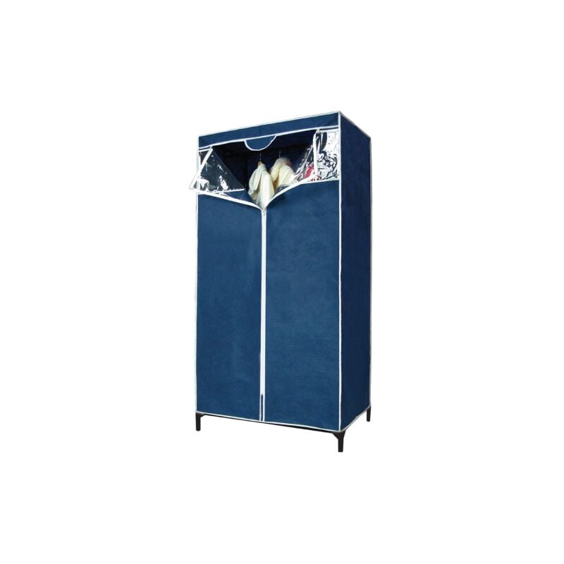 Armoire penderie portable en tissu non tisse' bleu avec verrouillage central cm 80x46x150h camping home