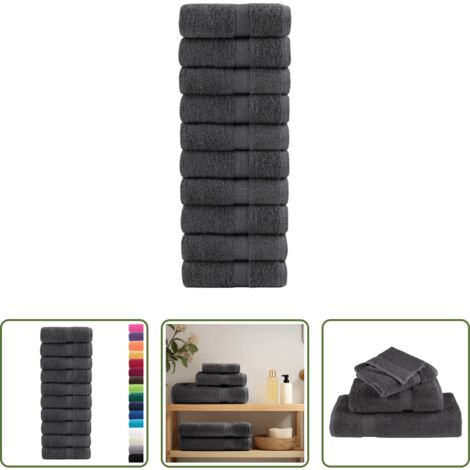 Toalla de algodón -  Toallas de baño premium SOLUND 10 uds antracita 30x30 cm 600 g/m²