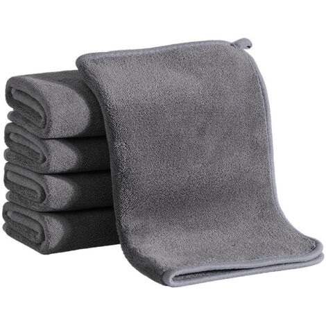 Toalla de felpa coral de doble capa de 5 piezas, toalla de limpieza de autos gruesa y absorbente de color gris, suave, resistente al deshilachado, toalla para lavar autos y para la limpieza del hogar,