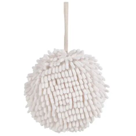 Toalla de mano para cocina y baño, con forma de bola y anilla para colgar, de microfibra suave y absorbente de secado rápido, color blanco.