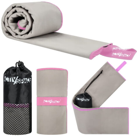 Toalla de microfibra de secado rápido 130x75cm pequeña - gris+rosa