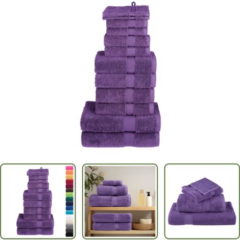 Toallas de algodón -  Juego de toallas premium SOLUND 12 unidades morado 600 gsm