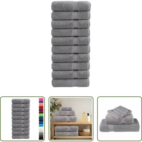 Toallas de algodón -  Toallas de baño SOLUND 10 uds gris 100x150 cm 600 gsm