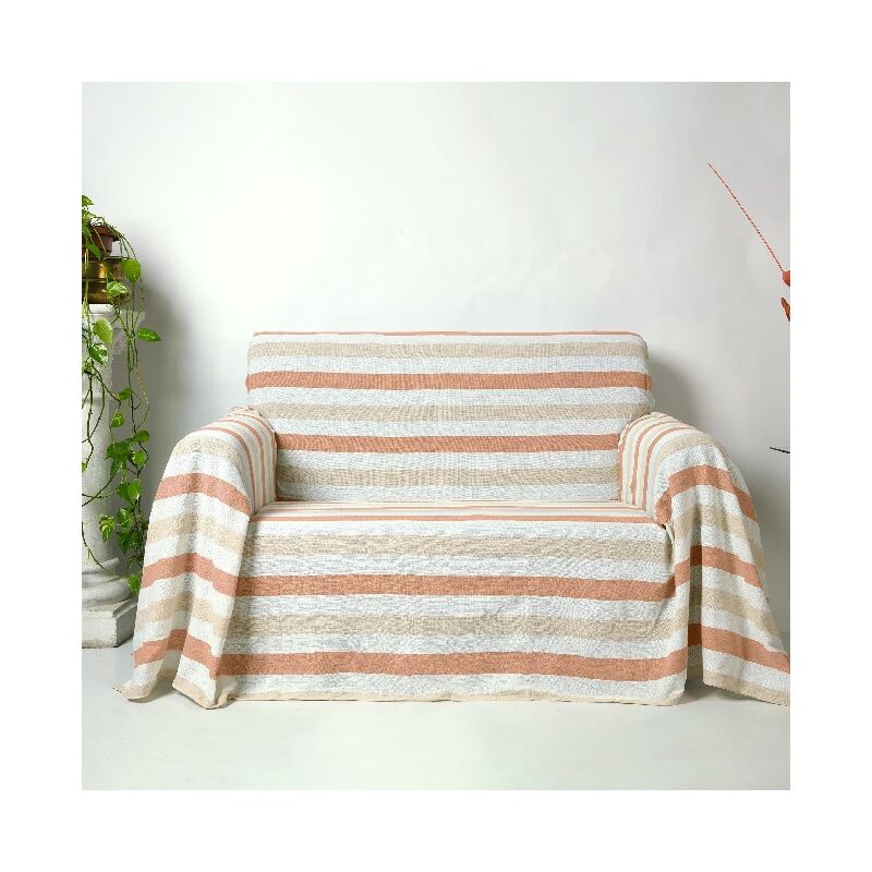 

Toallas de cocina a rayas - Multiuso, Tapiceria, Colcha, Funda de sofa - para Cama, Sofa - Blanco, Beige, Naranja en Algodon, Poliester, 170 x 250 cm