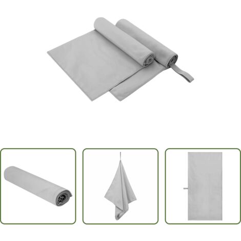 Toallas de gimnasio -  Toallas Deportivas 2 pcs Gris 100 x 50 cm Poliéster y Poliamida
