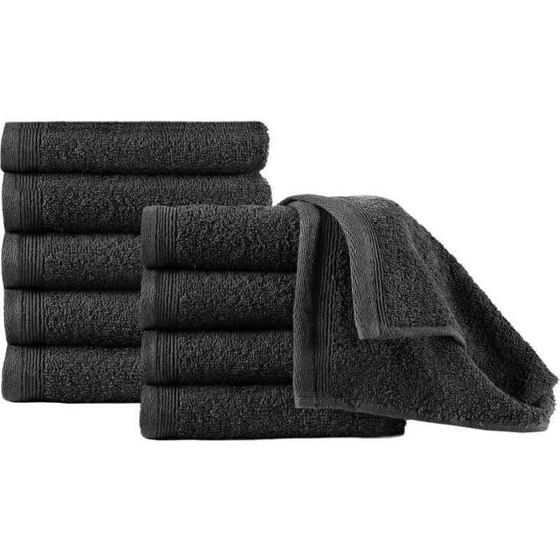 

vidaXL Toallas de Ducha Algodón 450 g/m² 10 Unidades Negro 30x50cm - Negro