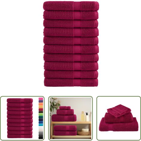 Toallas de playa -  Toallas premium SOLUND 10 uds burdeos 100x200 cm 600 gsm